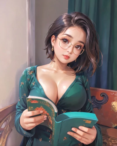 girl studying,librarian,reading,bookworm,study,relaxing reading,tutor,book glasses,open book,siu mei,little girl reading,reading glasses,asian woman,xizhi,read a book,author,phuquy,fantasy portrait,girl drawing,study room,Anime,Anime,General