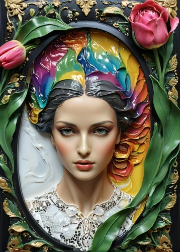 girl in a wreath,rose wreath,glass painting,wreath of flowers,art nouveau frame,painter doll,floral wreath,decorative frame,blooming wreath,floral frame,floral and bird frame,flower wreath,art deco frame,art deco wreaths,flower frame,girl in flowers,watercolor wreath,floral silhouette frame,victorian lady,roses frame,Illustration,Realistic Fantasy,Realistic Fantasy 16