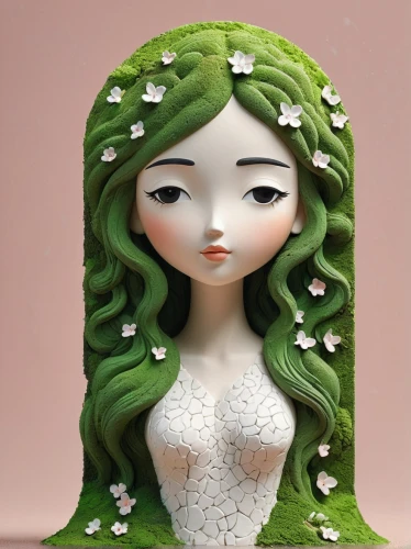 green mermaid scale,dahlia white-green,dryad,lily of the valley,clay doll,handmade doll,porcelain rose,lily of the field,jasmine blossom,acerola,maiden anemone,fairy queen,mint blossom,artist doll,bridal veil,girl in a wreath,anemone honorine jobert,designer dolls,rapunzel,doll's facial features,Unique,3D,Isometric