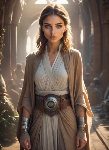 princess leia,the enchantress,solo,biblical narrative characters,fantasy woman,female warrior,jedi,sorceress,jaya,goddess of justice,heroic fantasy,elaeis,cg artwork,digital compositing,warrior woman,priestess,republic,artemisia,star mother,mara,Photography,Realistic