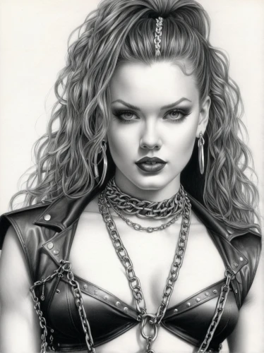 madonna,pencil drawing,callisto,pencil drawings,charcoal pencil,poison,bad girl,charcoal drawing,vintage drawing,chainlink,airbrushed,charcoal,girl drawing,gothic portrait,harley,celtic queen,graphite,femme fatale,punk,grunge,Illustration,Black and White,Black and White 30