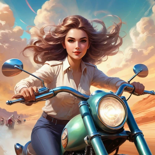 motorcycles,motorbike,motorcycle,motor-bike,ride,woman bicycle,motorcycling,biker,motorcyclist,bullet ride,riding,sci fiction illustration,motorcycle racer,ride out,moped,vespa,retro girl,motorcycle tour,piaggio ciao,harley davidson,Illustration,Realistic Fantasy,Realistic Fantasy 01