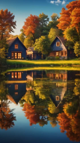autumn landscape,home landscape,fall landscape,house with lake,autumn scenery,autumn idyll,autumn background,summer cottage,landscape background,japan landscape,beautiful landscape,cottage,one autumn afternoon,autumn morning,house by the water,water reflection,reflection in water,splendid colors,reflections in water,colors of autumn,Photography,General,Commercial