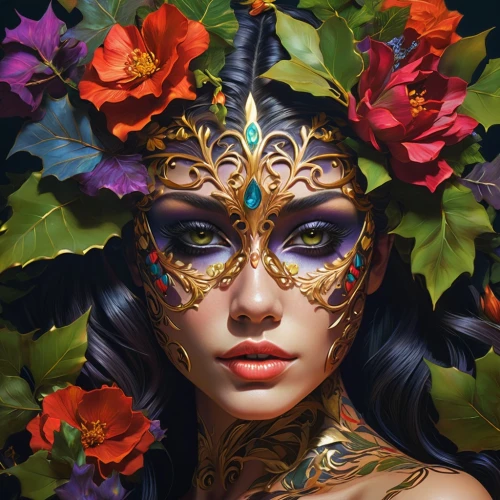 masquerade,fantasy portrait,wreath of flowers,golden wreath,floral wreath,girl in a wreath,flora,elven flower,venetian mask,blooming wreath,spring crown,rose wreath,flower wreath,floral garland,golden flowers,kahila garland-lily,girl in flowers,summer crown,fantasy art,beautiful girl with flowers,Photography,Artistic Photography,Artistic Photography 08