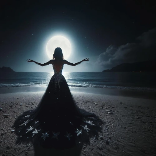 moonlight,the night of kupala,queen of the night,dark beach,moonlit,woman silhouette,moonlit night,lady of the night,mermaid silhouette,celtic woman,light of night,full moon,sorceress,moonrise,the endless sea,sea night,sun moon,moon shine,celestial body,moon night