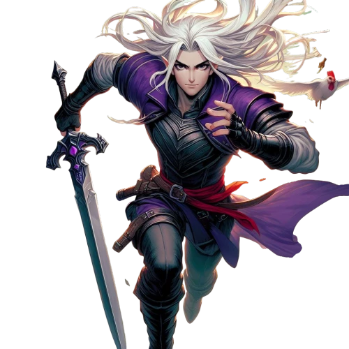 swordswoman,female warrior,dark elf,swordsman,huntress,vax figure,viola,male elf,violet head elf,violet,a200,cleanup,katana,monsoon banner,merlin,nelore,male character,assassin,shen,wilhelma