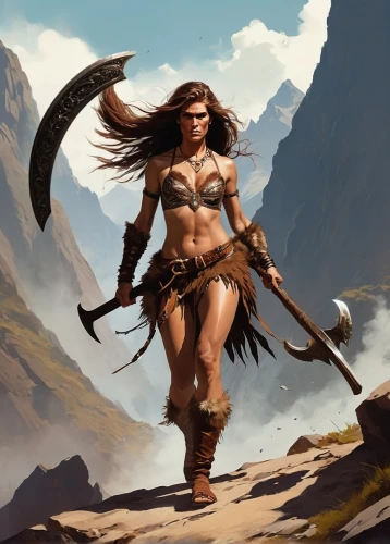 female warrior,warrior woman,barbarian,wind warrior,cave girl,huntress,fantasy woman,heroic fantasy,fantasy warrior,swordswoman,wonderwoman,tribal chief,polynesian girl,sorceress,neolithic,celtic queen,strong woman,muscle woman,mara,american indian