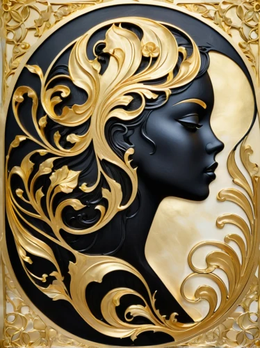 art deco woman,gold paint stroke,gold foil art,gold filigree,gold foil mermaid,gold paint strokes,gold foil art deco frame,horoscope libra,golden mask,gold lacquer,laurel wreath,abstract gold embossed,gold leaf,zodiac sign libra,gold foil tree of life,gold art deco border,the zodiac sign pisces,art nouveau design,golden wreath,gold mask,Illustration,Retro,Retro 13