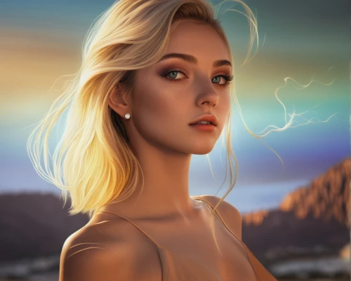 digital painting,world digital painting,fantasy portrait,portrait background,digital art,rosa ' amber cover,blonde woman,romantic portrait,desert background,the blonde in the river,cg artwork,elsa,lycia,custom portrait,digital artwork,girl portrait,hand digital painting,della,malibu,dusk background,Photography,General,Realistic