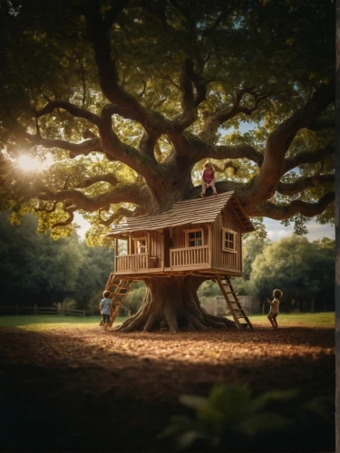 tree house,tree house hotel,treehouse,tree with swing,fairy house,tree swing,miniature house,children's playhouse,little house,wooden swing,the girl next to the tree,photo manipulation,house in the forest,inner child,photoshop manipulation,tree stand,garden swing,wood doghouse,photomanipulation,oak tree