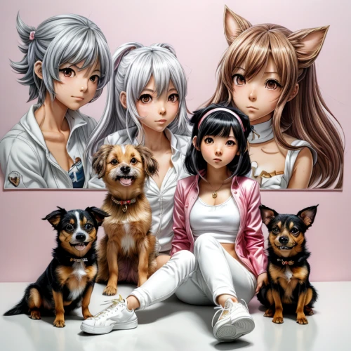 dog cafe,color dogs,kawaii animals,family dog,alaskan klee kai,anime 3d,dog breed,lily family,dog pure-breed,pet adoption,biewer yorkshire terrier,yorkshire terrier,pets,puppies,dogs,group photo,pink family,doggies,custom portrait,canines