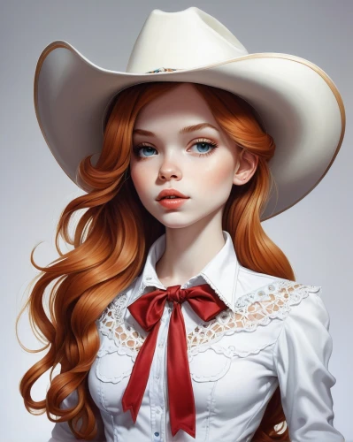 cowgirl,redhead doll,cowgirls,cowboy hat,countrygirl,female doll,painter doll,cowboy bone,palomino,country-western dance,fantasy portrait,reining,western pleasure,western,cowboy,southern belle,gunfighter,artist doll,stetson,girl portrait,Illustration,Abstract Fantasy,Abstract Fantasy 11
