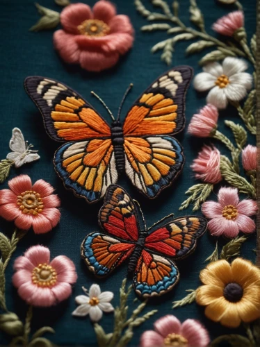 embroidered flowers,butterfly floral,vintage embroidery,butterfly background,embroidery,butterfly pattern,moths and butterflies,butterfly on a flower,embroidered,butterflies,orange butterfly,embroidered leaves,butterfly,ulysses butterfly,stitched flower,passion butterfly,floral heart,julia butterfly,floral rangoli,peacock butterfly,Photography,General,Cinematic
