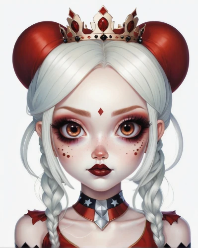 queen of hearts,vampire lady,fantasy portrait,marionette,artist doll,snow white,fairy tale character,vampire woman,gothic portrait,painter doll,porcelain dolls,porcelain doll,candy apple,killer doll,pierrot,white rose snow queen,doll's facial features,doll head,vampire,the snow queen,Illustration,Abstract Fantasy,Abstract Fantasy 11