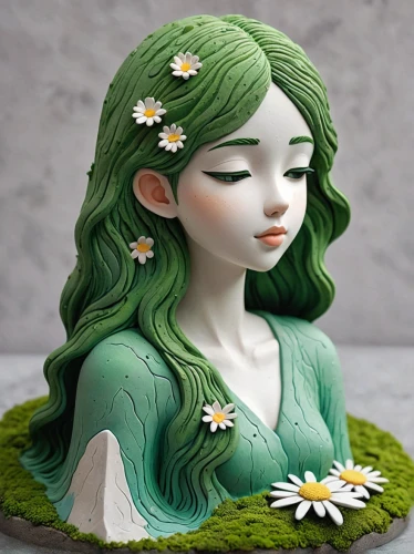 dryad,green mermaid scale,dahlia white-green,mint blossom,girl in flowers,porcelain rose,flora,garden fairy,elven flower,flower fairy,fae,3d figure,clay animation,spring crown,lily pad,sculpt,centella,virgo,girl in the garden,faery,Unique,3D,Isometric