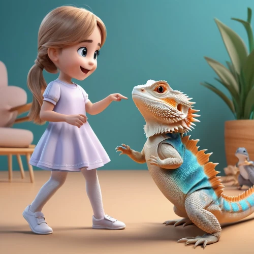 cute cartoon image,cute cartoon character,little crocodile,blue-tongued skink,3d fantasy,kids illustration,little boy and girl,reptiles,fairy tale character,b3d,fairytale characters,little alligator,animated cartoon,children's background,children's fairy tale,lilo,pet,animation,childhood friends,little girl running,Unique,3D,3D Character