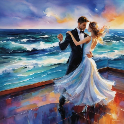 romantic scene,romantic portrait,art painting,oil painting on canvas,dancing couple,photo painting,oil painting,loving couple sunrise,watercolor background,ocean background,sea landscape,ballroom dance,dance with canvases,ocean view,wedding frame,wedding couple,landscape background,at sea,world digital painting,creative background,Illustration,Paper based,Paper Based 11