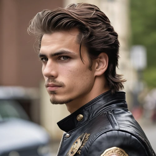 pompadour,young model istanbul,pomade,male model,leather jacket,biker,alex andersee,lukas 2,smooth hair,valentin,motorcyclist,mohawk hairstyle,british semi-longhair,rockabilly style,mullet,handsome model,on the street,bolero jacket,brunet,layered hair,Photography,General,Realistic