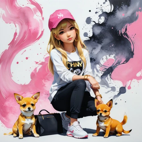 painter doll,fashion dolls,artist doll,shiba,girl with dog,kids illustration,fashion doll,fashionable girl,designer dolls,realdoll,shiba inu,fashion girl,child model,anime japanese clothing,portrait background,fashion vector,child fox,pink background,children's background,anime 3d,Conceptual Art,Fantasy,Fantasy 03