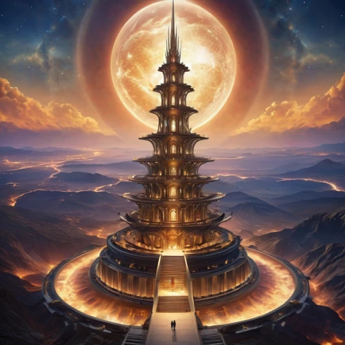 tower of babel,phase of the moon,stone pagoda,fantasy picture,the pillar of light,pagoda,somtum,temples,heliosphere,equilibrium,hall of supreme harmony,electric tower,stargate,sacred lotus,fantasy landscape,moon cake,burning man,forbidden palace,global oneness,vipassana,Photography,General,Realistic