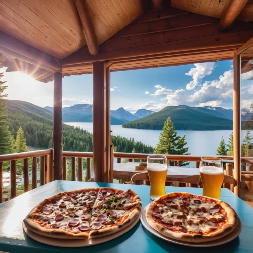 alpine restaurant,british columbia,california-style pizza,stone oven pizza,maligne lake,wood fired pizza,fairmont chateau lake louise,emerald lake,outdoor dining,whistler,pizza oven,alpine style,pizza service,lake tahoe,lake mcdonald,jasper national park,romantic dinner,dinner for two,pizza hawaii,brick oven pizza,Photography,General,Realistic