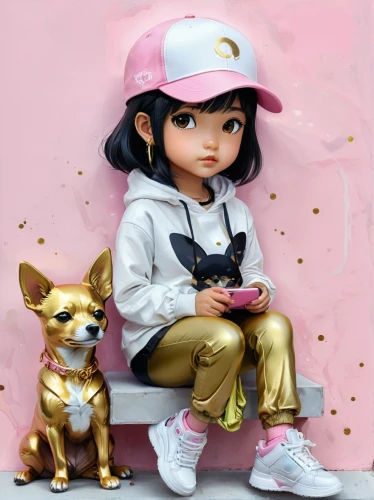 kids illustration,girl with dog,fashion dolls,girl sitting,trainers,artist doll,playmobil,monchhichi,lux,designer dolls,mary-gold,trainer,fashion doll,toy manchester terrier,funko,girl with bread-and-butter,girl wearing hat,fashionable girl,cute cartoon character,chihuahua,Conceptual Art,Fantasy,Fantasy 03