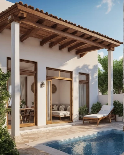 holiday villa,pool house,spanish tile,3d rendering,luxury property,cabana,the balearics,hacienda,villas,outdoor furniture,render,roof tiles,mediterranean,roof terrace,private house,dunes house,patio furniture,provencal life,tropical house,summer house,Photography,General,Realistic