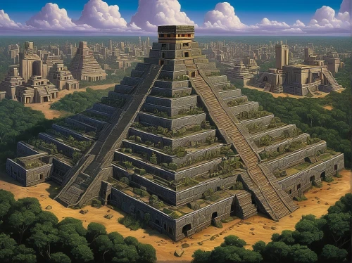 maya civilization,step pyramid,pyramids,kharut pyramid,temples,pyramid,russian pyramid,eastern pyramid,chichen-itza,tower of babel,the great pyramid of giza,ancient city,chichen itza,maya city,stone pyramid,ancient civilization,ancient buildings,aztec,the ancient world,yantra,Illustration,Realistic Fantasy,Realistic Fantasy 22