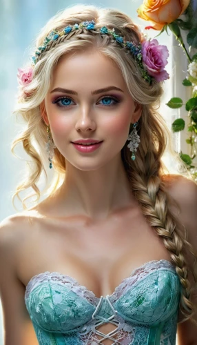 celtic woman,fairy tale character,elsa,beautiful girl with flowers,rapunzel,romantic look,mermaid background,bridal jewelry,faery,princess anna,faerie,fantasy picture,fantasy woman,fairy queen,bridal accessory,fantasy girl,cinderella,bridal clothing,elven flower,the sea maid,Conceptual Art,Oil color,Oil Color 03