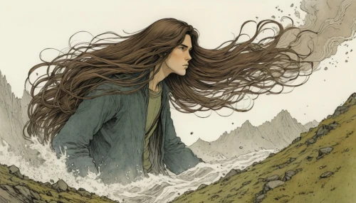 the wind from the sea,little girl in wind,mountain spirit,book illustration,jrr tolkien,the spirit of the mountains,swath,thorin,wind wave,girl on the dune,the wanderer,hobbit,wind,wanderer,girl on the river,the enchantress,winds,adrift,wander,rusalka,Illustration,Japanese style,Japanese Style 08