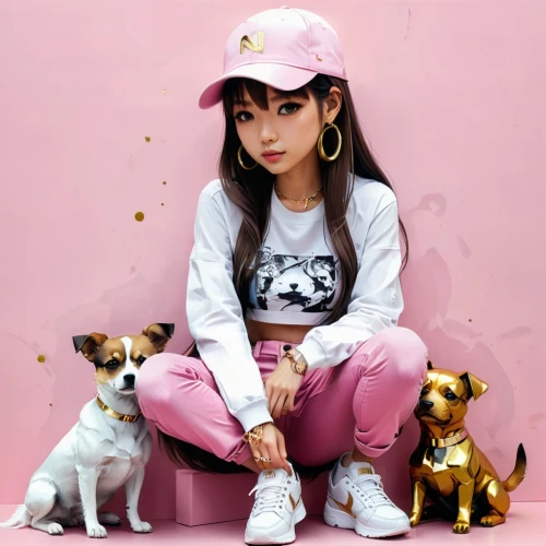 pink background,girl with dog,pink-white,chi,wag,chihuahua,japanese terrier,rockabella,phuquy,pink,pink vector,dog look,baby pink,puma,pink white,pup,cute puppy,asia girl,dog cafe,shih tzu,Conceptual Art,Fantasy,Fantasy 03