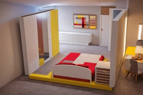 room divider,shared apartment,bunk bed,sky apartment,children's bedroom,modern room,inverted cottage,an apartment,penthouse apartment,accommodation,sleeping room,bed frame,cubic house,apartment,3d rendering,dolls houses,cube house,guestroom,kids room,interior modern design,Photography,General,Realistic