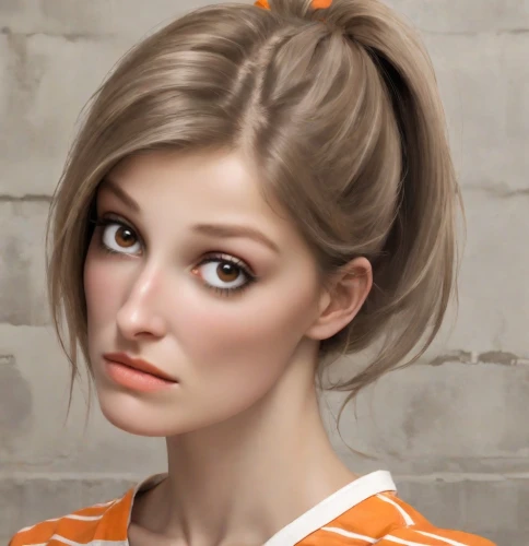 realdoll,pompadour,cosmetic brush,orange,girl portrait,portrait background,natural cosmetic,orange color,doll's facial features,cosmetic,portrait of a girl,bouffant,female doll,blonde woman,retro girl,young woman,aperol,female model,illustrator,retouching