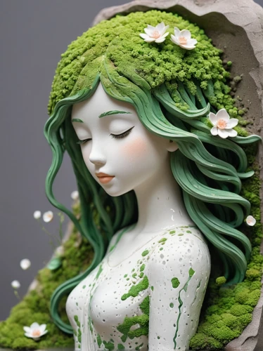 dryad,green mermaid scale,faery,faerie,garden fairy,rusalka,fae,poison ivy,gaia,water nymph,flower fairy,elven flower,flora,fairy,mint blossom,sculpt,fairy queen,little girl fairy,dahlia white-green,girl in flowers,Unique,3D,Isometric