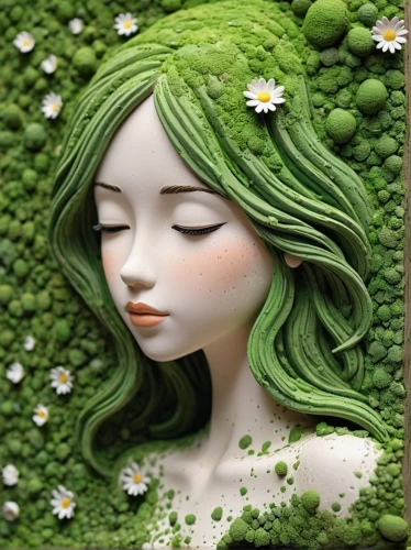 green mermaid scale,dahlia white-green,green wreath,centella,dryad,girl in flowers,mint blossom,green summer,flora,green chrysanthemums,garden fairy,lily of the field,lily of the valley,maiden anemone,girl in the garden,lily pad,girl in a wreath,flower wall en,faery,lilly of the valley,Unique,3D,Isometric