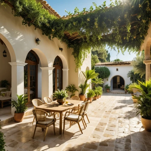 patio,hacienda,courtyard,santa barbara,spanish tile,holiday villa,patio furniture,provencal life,beautiful home,inside courtyard,outdoor furniture,mediterranean,moroccan pattern,morocco,spanish missions in california,luxury property,tuscan,pergola,outdoor dining,cabana,Photography,General,Realistic