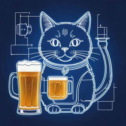 oktoberfest cats,cat vector,drink icons,cat on a blue background,pint glass,draft beer,beer glass,cask,cat-ketch,corona app,drawing cat,craft beer,glasses of beer,lab mouse icon,vector illustration,cat line art,beer,i love beer,beer pitcher,beer tap,Unique,Design,Blueprint