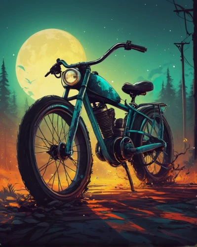 motorcycles,motorcycle,motorbike,old bike,biker,old motorcycle,bike,bicycle,motor-bike,bikes,parked bike,motorcyclist,sci fiction illustration,heavy motorcycle,full moon,black motorcycle,blue moon,motorcycling,fantasy picture,two wheels,Conceptual Art,Fantasy,Fantasy 21
