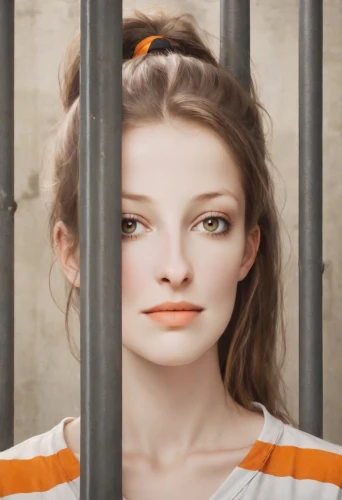 prisoner,prison,burglary,orange,criminal,chainlink,portrait of a girl,arbitrary confinement,the girl's face,captivity,young woman,drug rehabilitation,orange color,girl in a historic way,orange robes,detention,in custody,barred,woman face,british actress