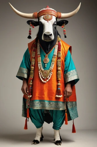 tribal bull,anglo-nubian goat,yak,cow horned head,zebu,alpine cow,oxen,horns cow,folk costume,matador,mountain cow,traditional costume,asian costume,barong,oxcart,watusi cow,deer bull,domestic goat,ancient costume,oxpecker,Illustration,Japanese style,Japanese Style 10