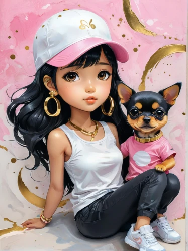 girl with dog,kids illustration,custom portrait,rosa ' amber cover,cute cartoon image,chihuahua,shiba,portrait background,lilo,cute cartoon character,lux,rockabella,dog illustration,anime cartoon,pilaf,cat mom,digital painting,world digital painting,vector illustration,calico,Conceptual Art,Fantasy,Fantasy 03