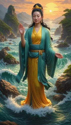 bodhisattva,shakyamuni,water lotus,sacred lotus,vajrasattva,oriental princess,theravada buddhism,asian woman,yi sun sin,xing yi quan,god of the sea,lotus with hands,qi gong,chinese art,jaya,siu mei,mantra om,hwachae,wuchang,dharma,Illustration,Realistic Fantasy,Realistic Fantasy 27