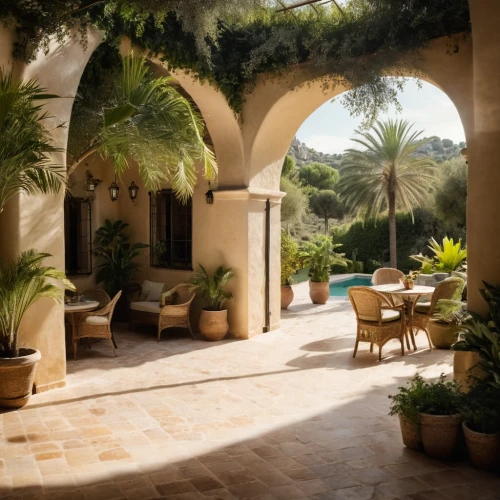 riad,provencal life,royal palms,inside courtyard,patio,courtyard,hacienda,date palms,palm garden,casa fuster hotel,morocco,marrakesh,qasr al watan,cabana,moroccan pattern,arches,the palm,patio furniture,two palms,outdoor furniture,Photography,General,Cinematic