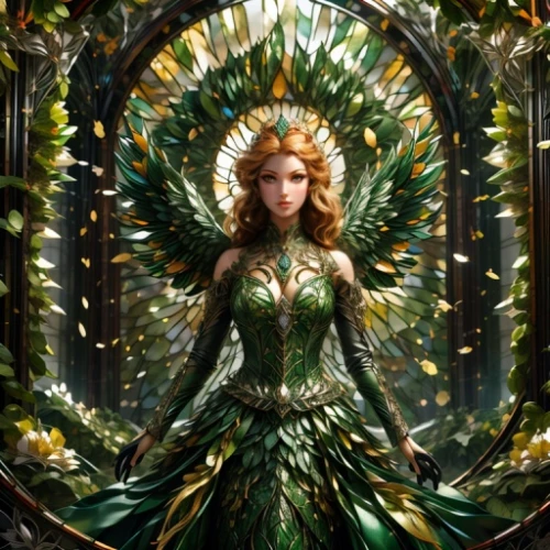 celtic queen,merida,the enchantress,fairy queen,golden wreath,green wreath,celtic woman,faery,girl in a wreath,queen cage,fairy peacock,fae,fantasy picture,patrol,queen of the night,poison ivy,fantasy woman,faerie,dryad,fantasy art
