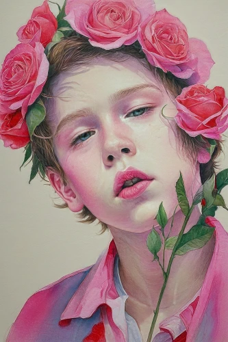 flower painting,child portrait,soft pastel,girl in flowers,oil painting on canvas,pink carnation,oil on canvas,oil painting,pink roses,petal,watercolor painting,watercolor pencils,rosy,coloured pencils,camellias,bibernell rose,pink hydrangea,rose blossom,begonias,color pencils