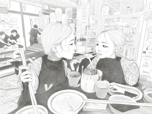 women at cafe,ice cream parlor,diner,soda shop,retro diner,foodies,date,street cafe,bubble tea,cafe,coffee shop,talking,paris cafe,comic style,drinking,in eat,yogurt with baby,pizzeria,chatting,dining,Design Sketch,Design Sketch,Character Sketch