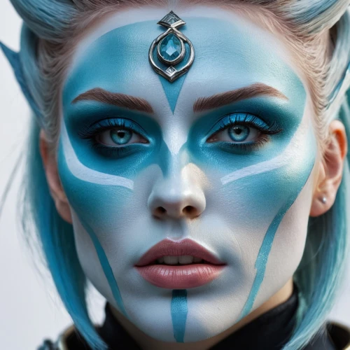 blue enchantress,face paint,avatar,warrior woman,fantasy portrait,alien warrior,bodypaint,body painting,bodypainting,feline look,fantasy art,female warrior,ice queen,white walker,face painting,airbrushed,fantasy woman,woman face,cosmetic,elven,Photography,Fashion Photography,Fashion Photography 06