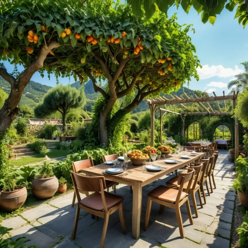 pergola,outdoor table and chairs,tuscan,outdoor dining,outdoor table,provencal life,patio,vegetables landscape,kitchen garden,breakfast room,vegetable garden,tuscany,wine-growing area,garden breakfast,garden decor,napa,sicilian cuisine,terrace,provence,monastery garden,Photography,General,Realistic