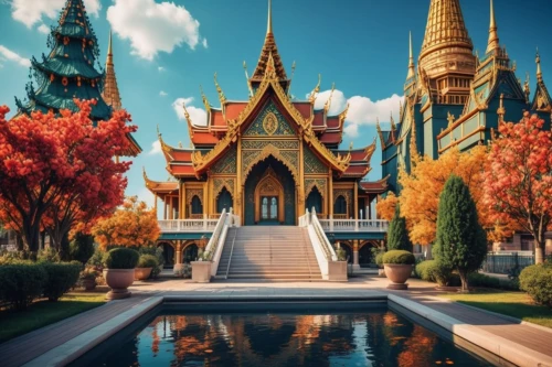 thai temple,buddhist temple complex thailand,grand palace,phra nakhon si ayutthaya,asian architecture,white temple,chiang rai,buddhist temple,cambodia,ayutthaya,thai,chiang mai,bangkok,dhammakaya pagoda,somtum,vientiane,kuthodaw pagoda,myanmar,thailand,wat huay pla kung,Photography,General,Realistic