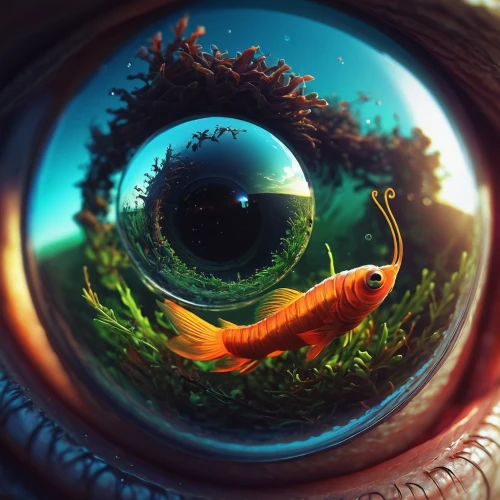 fish eye,peacock eye,little planet,lensball,fisheye lens,crocodile eye,eye,macro world,tiny world,earth in focus,eyeball,pond lenses,eye ball,cosmic eye,abstract eye,terrarium,porthole,fractals art,3d fantasy,magnifying lens,Conceptual Art,Fantasy,Fantasy 21